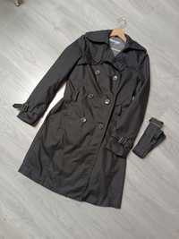 Zara Basic trencz damski płaszcz bawełniany wiosenny czarny S-M