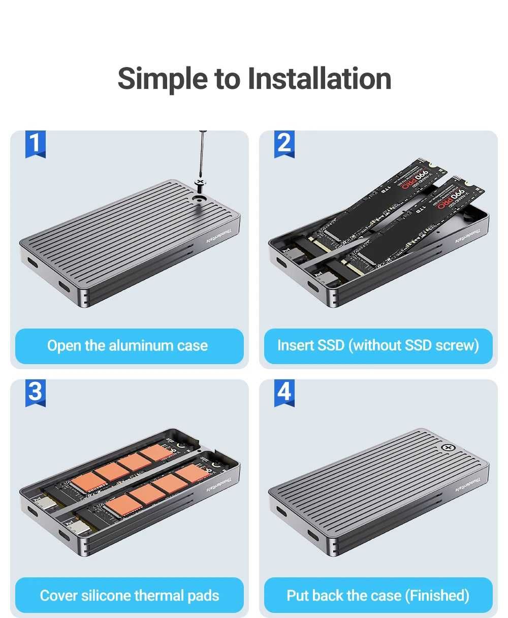 Внешний адаптер JEYI Dual Bay M.2 NVMe 2280 PCIe SSD to USB 3.2 карман