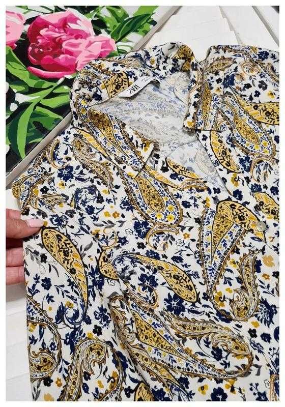 Блуза рубашка в принт Zara натуральная, р. S