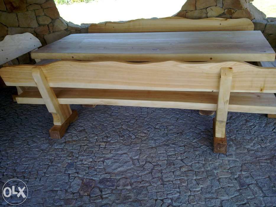 Stół z drewna topolowy 200 cm z +4 ławki meble ogrodowe, altany