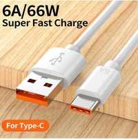 Kabel USB-C 6A 66W do Ładowania HUAWEI SuperCharge - biały | 1m!