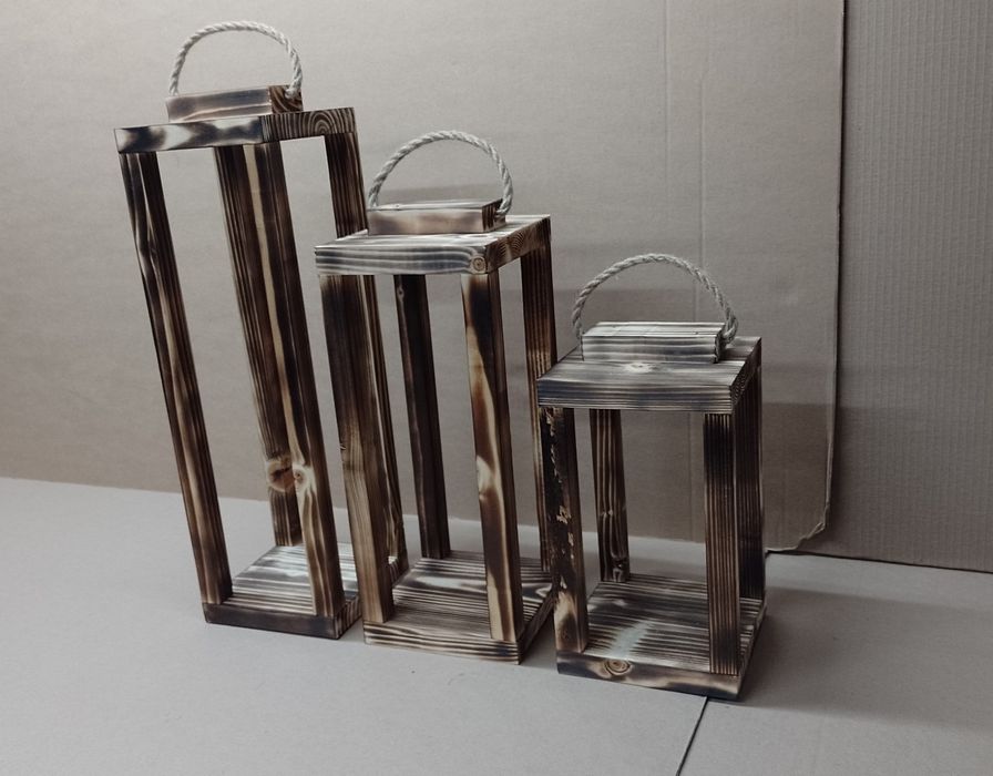 Lampion OPALANY  ZESTAW 3szt 46cm 36cm 26cm z drewna lampion drewniany