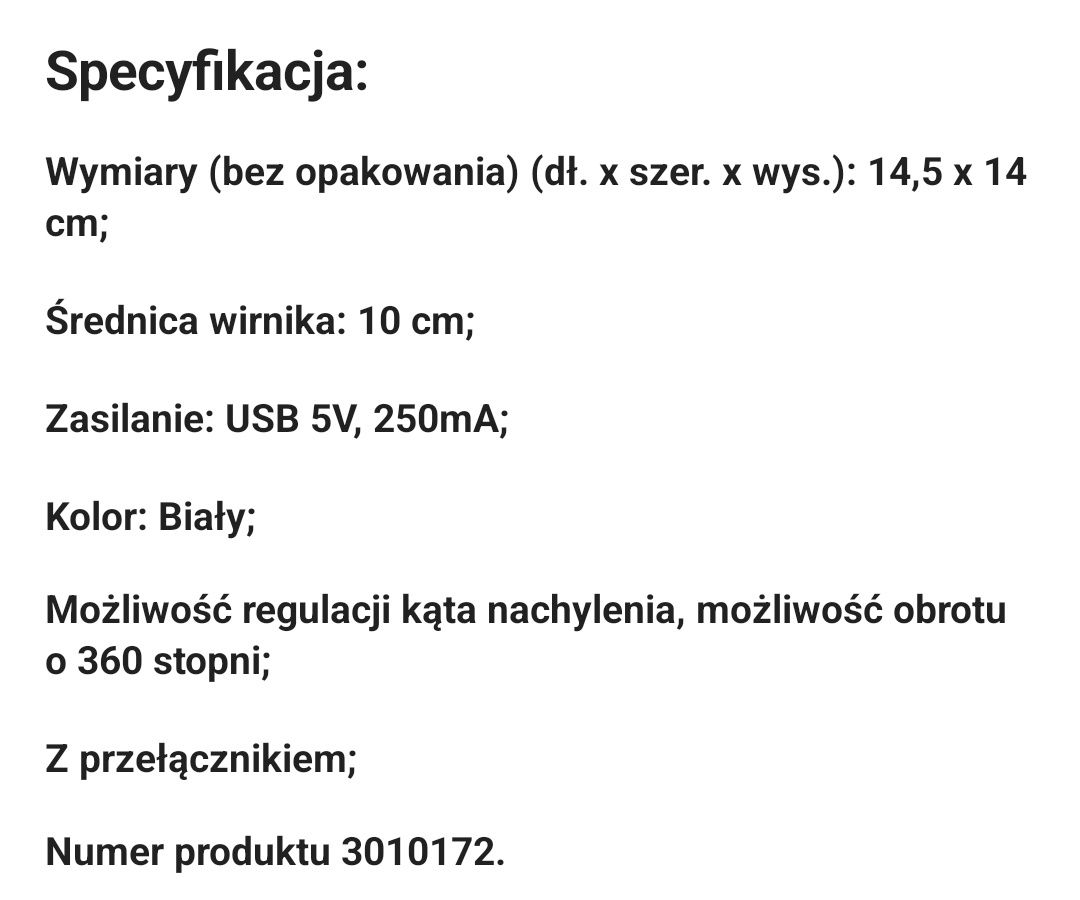 Wentylator stołowy Maxxter USB