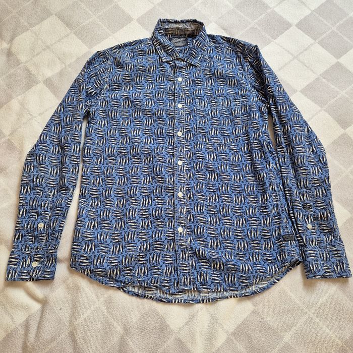 Koszula r. S, s. Bdb męska, f. Petrol, niebieska w śledzie