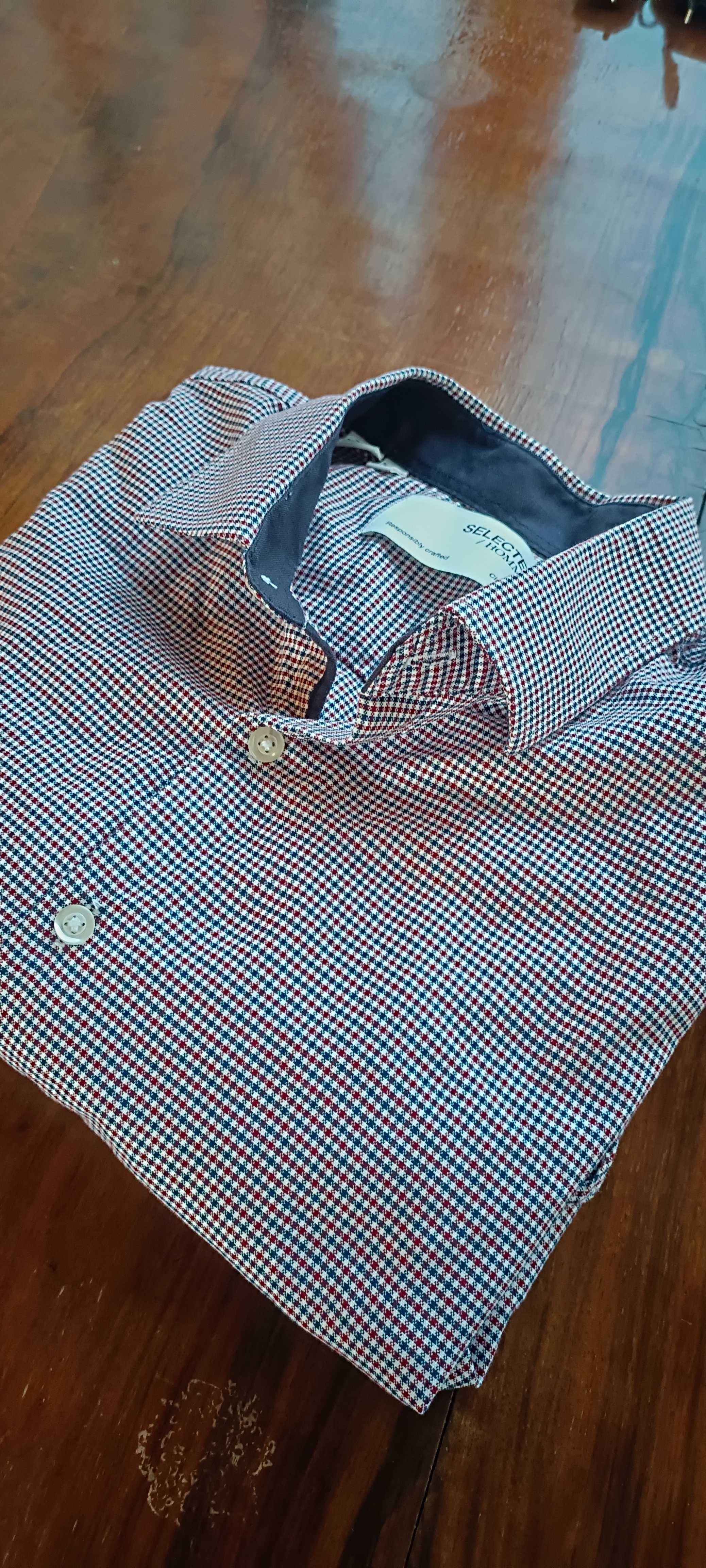 Casualowa koszula w drobną kratkę z długim rękawem XL Slim Fit bawełna