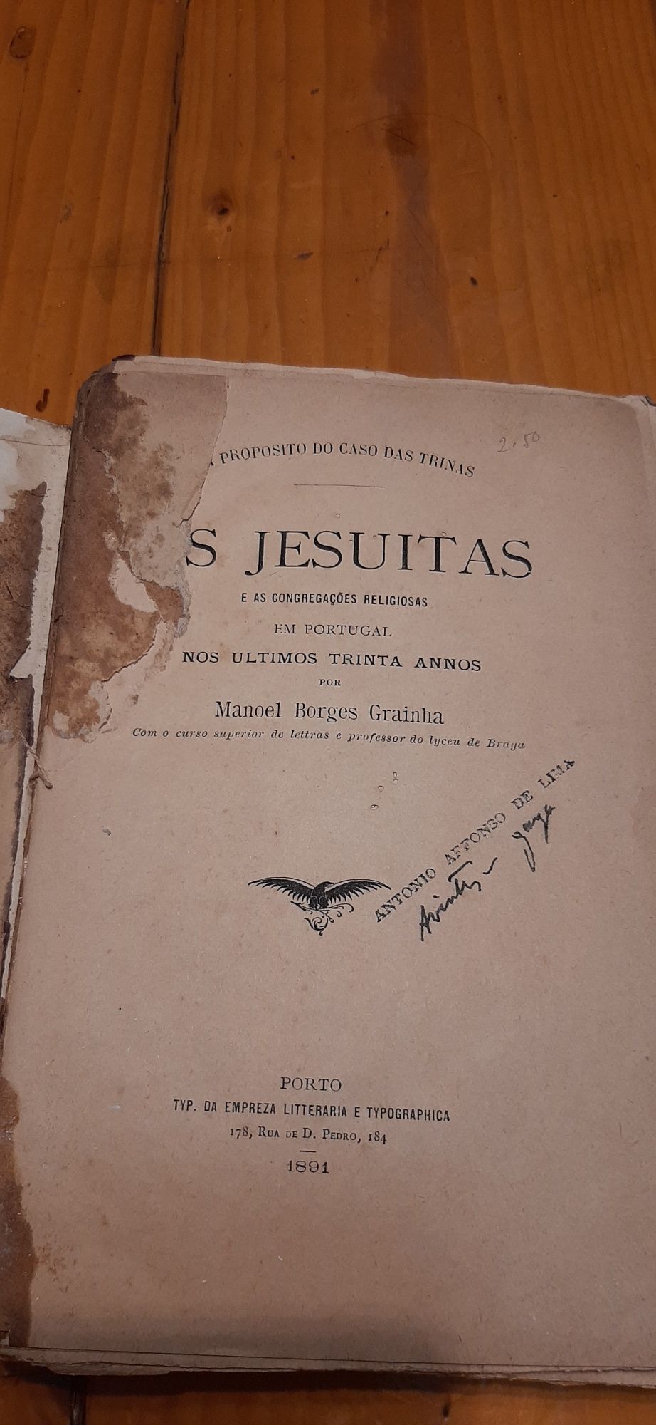 Antigo Livro  os Jesuítas Ano 1891