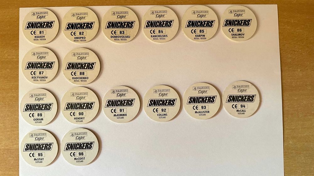 Panini Caps Snickers Euro 96 England [cała kolekcja 96 kapsli] oferta2