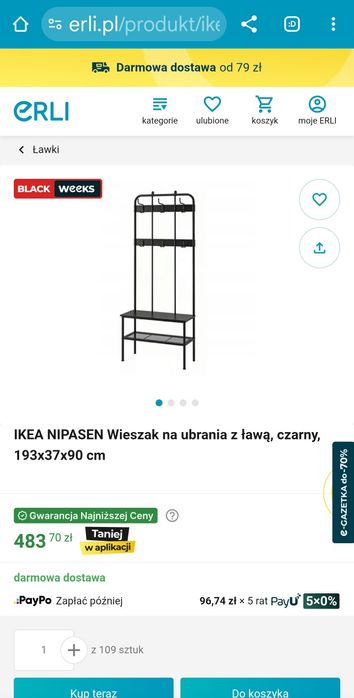 Wieszak czarny, metalowy