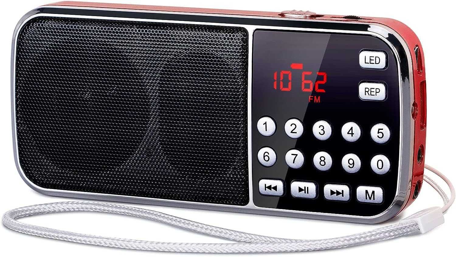 Cyfrowe przenośne radio AM FM Bluetooth, podwójne głośniki latarka LED