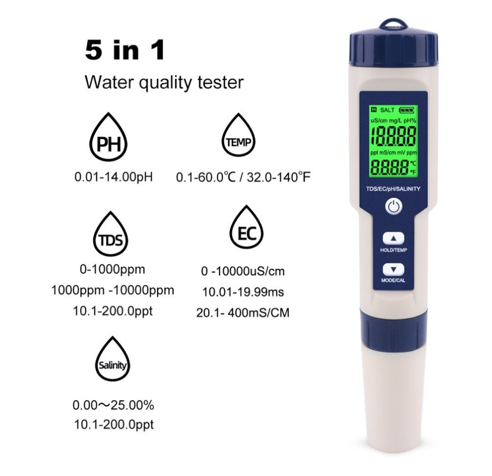 Измеритель качества воды Ph,TDS,EC метр ,температура ,солимер