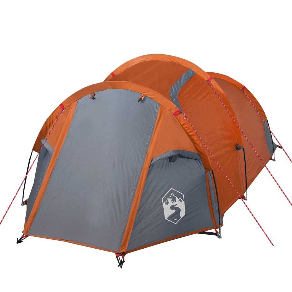 Tenda de Campismo p/ 4 Pessoas – Cinzento/Laranja, Leve e Impermeável!