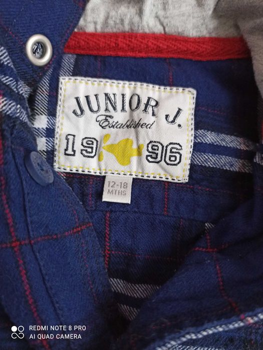 Koszula flanelowa w kratkę z kapturem dla chłopca 12-18 miesięcy