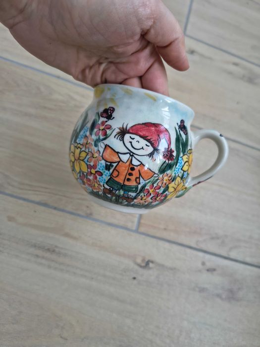 Kubek ceramika Bolesławiec krasnale Unikat