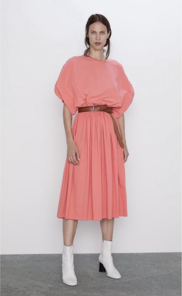 Плаття сукня ZARA нове 36 S рожеве корал бавовна міді Зара