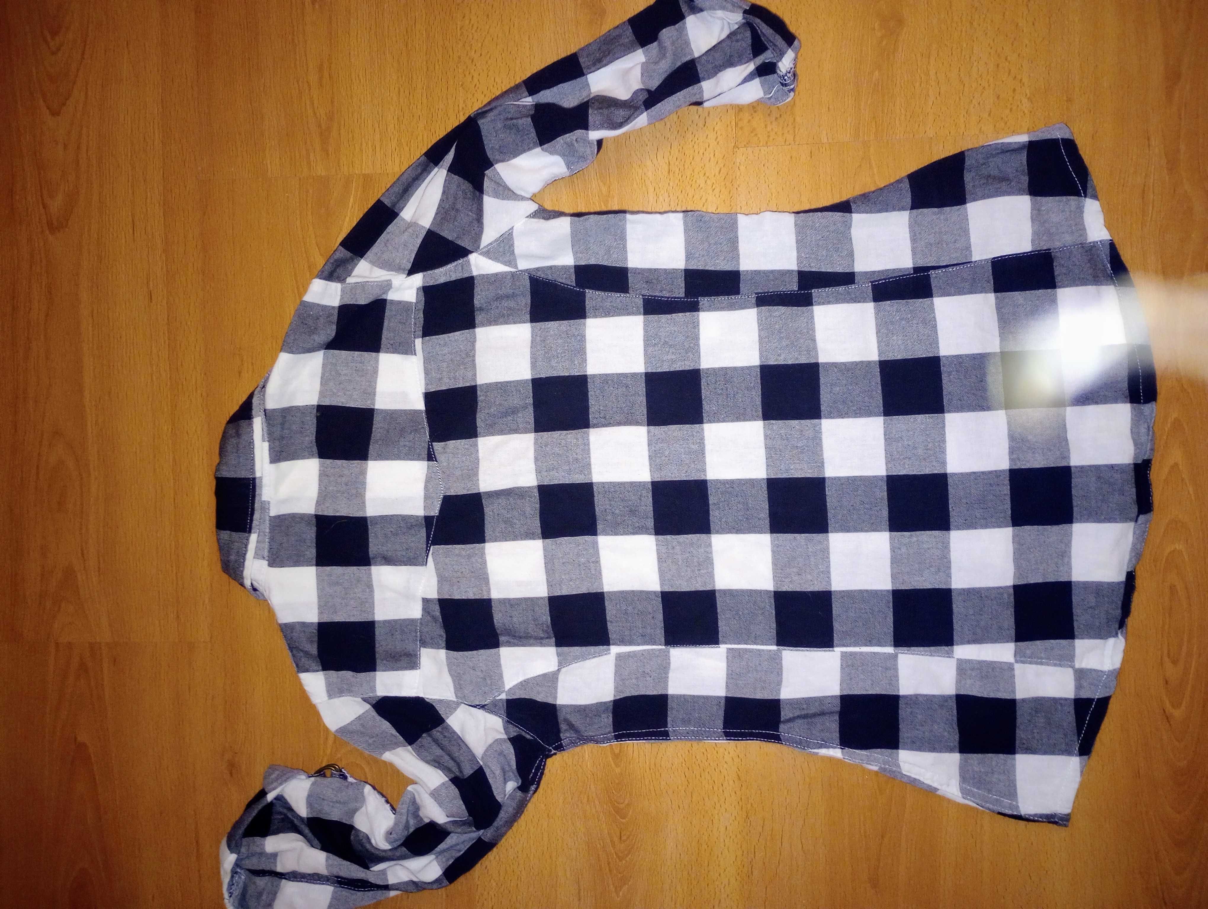 Tunika koszula dziewczęca 146 krata czarno-biały bdb