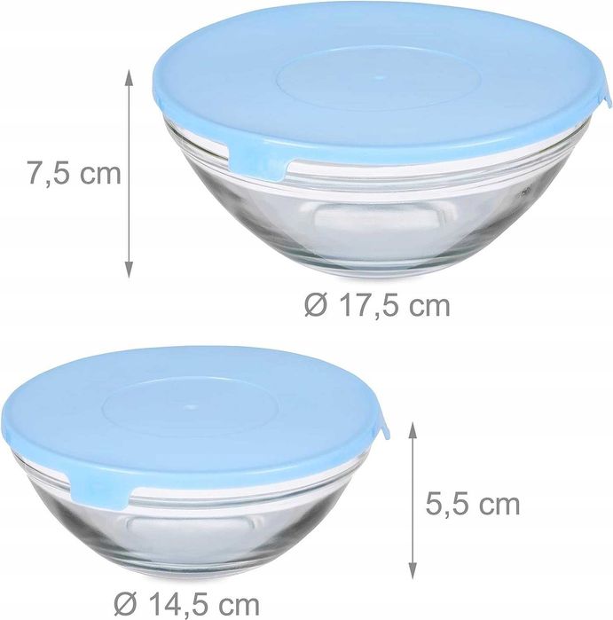Miski szklane z pokrywkami 5 sztuk różne rozmiary miseczki sala f