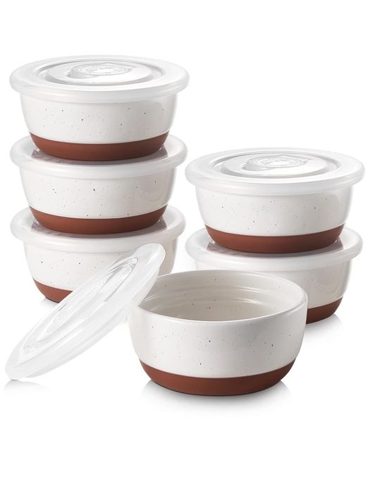 Białe foremki alabastrowe z pokrywkami zestaw 6 sztuk