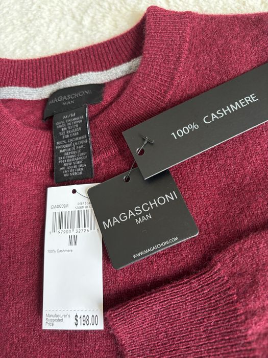Sweter kaszmirowy męski kolor burgundowy Magaschoni  rozmiar M