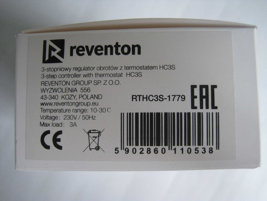 REVENTON 3-stopniowy regulator obrotów z termostatem HC 3S