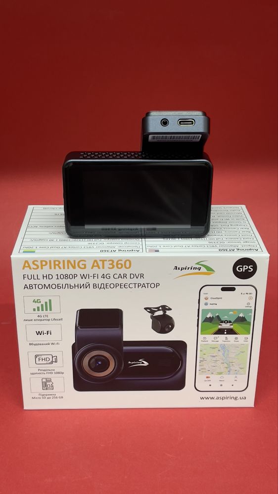 Авто відеореєстратор Aspiring AT360 — 2 камери, 4G сімкарта , Wi-Fi