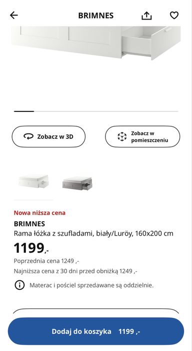REZERWACJA Łóżko Brimnes IKEA - z materacem gratis