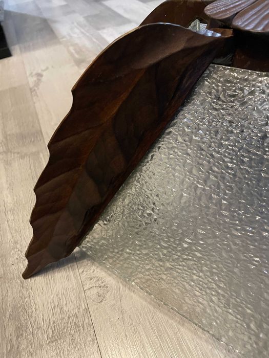 Lampa wisząca vintage drewno + szkło