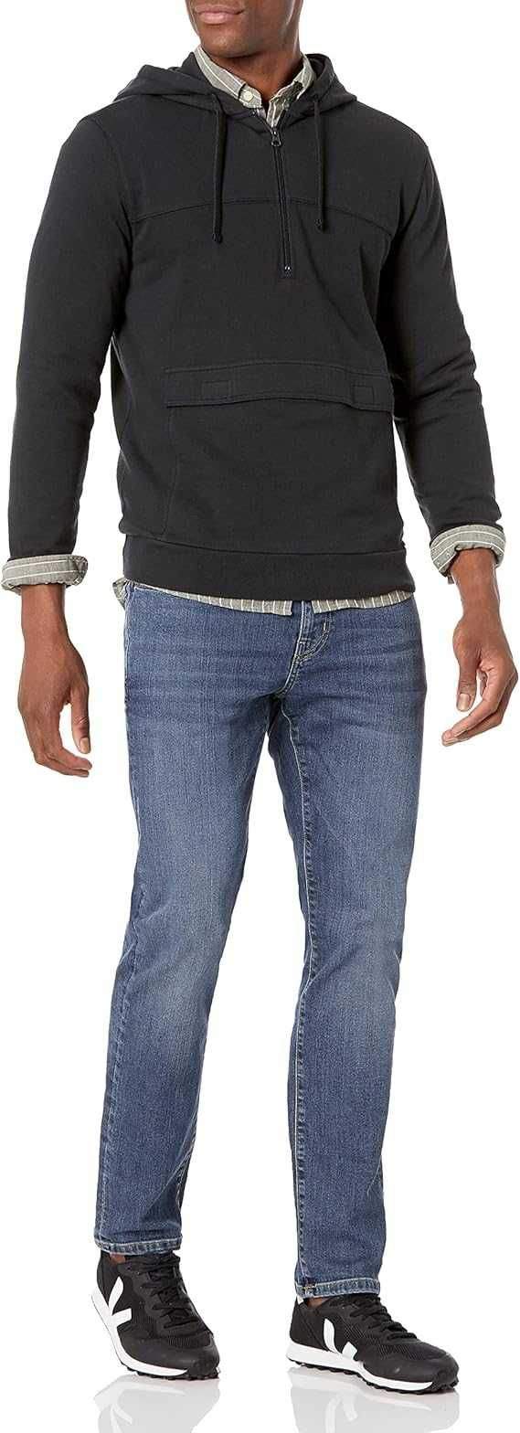 Męski Anorak GOODTHREADS Heritag Wash Lekka Frotte Bawełna Czarny XXL