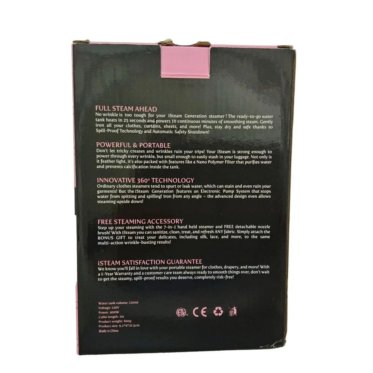 Портативный электрический отпариватель для одежды iSteam, розовый