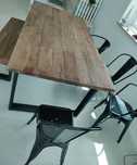 Mesa jantar, madeira maciça, reciclada, 4 cadeiras, banco