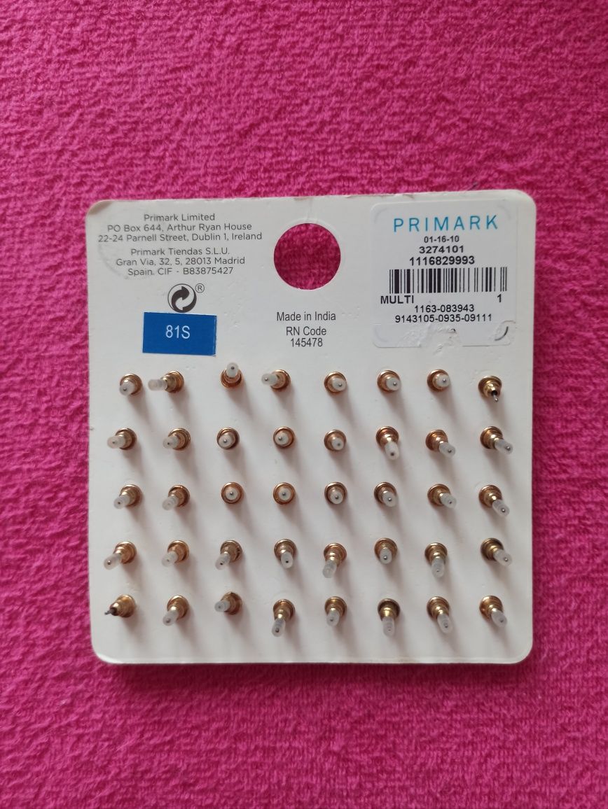 Kolczyki Primark w kolorze złota - 20 par, nieużywane, kompletne