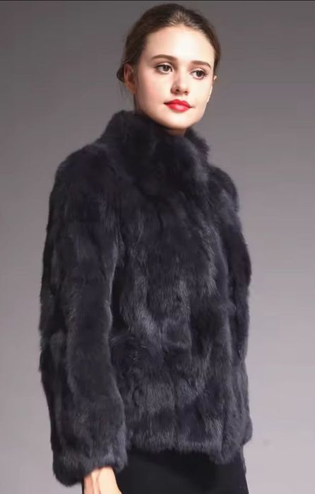 Futro granatowe naturalne królik L 40