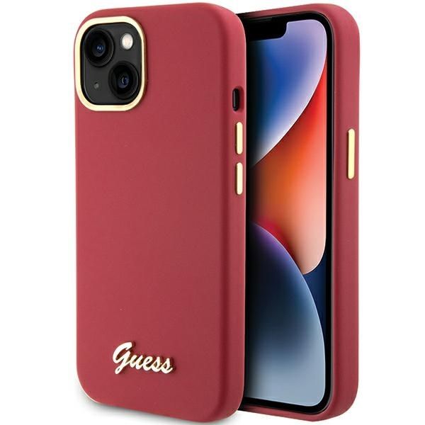 Guess Iphone 15 / 14 / 13 6.1" Magenta Hardcase Silicone Script Metal