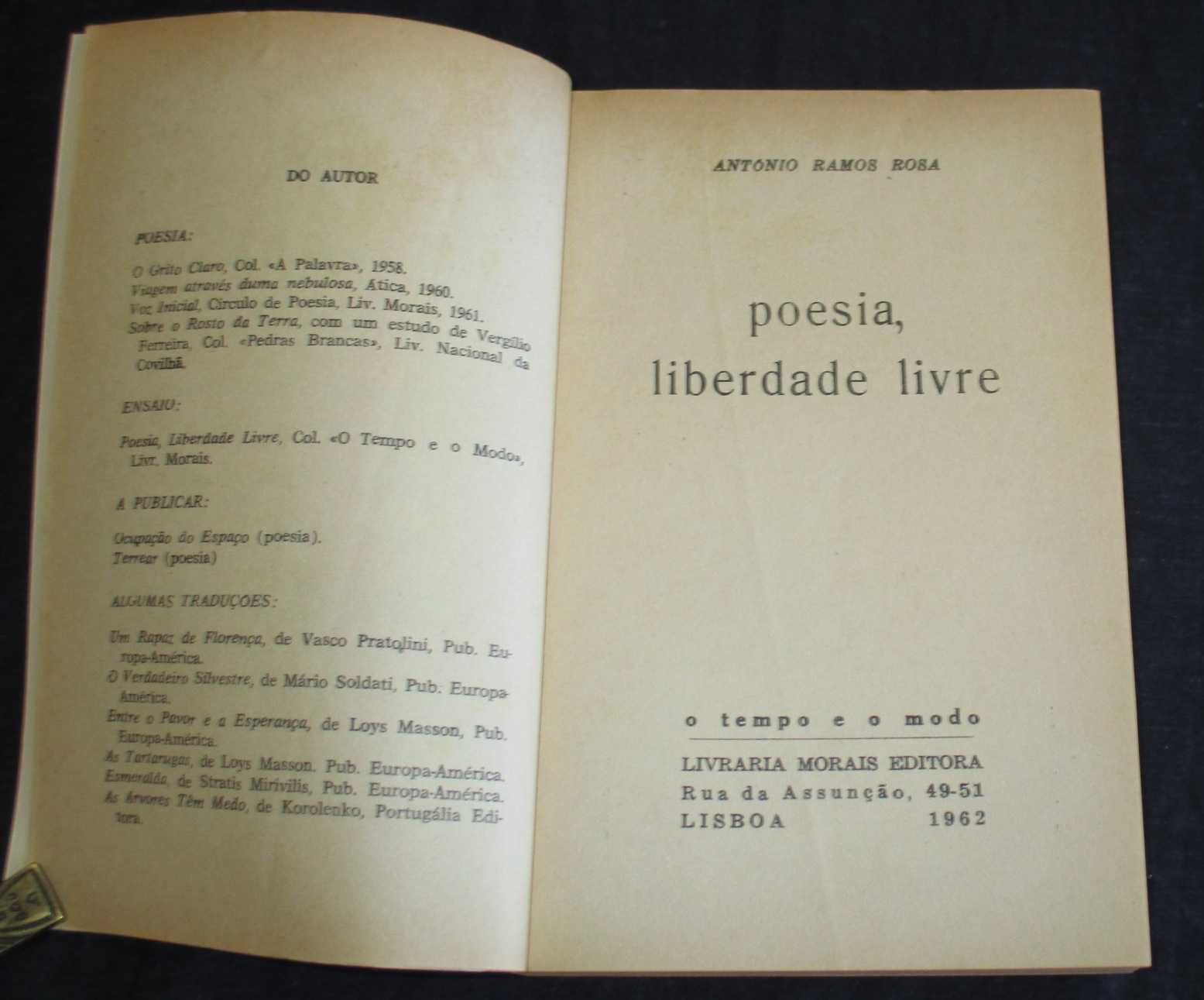 Livro Poesia Liberdade Livre António Ramos Rosa 1ª edição