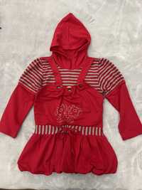 Детское теплое платье-туника с капюшоном на девочку 6-10 лет