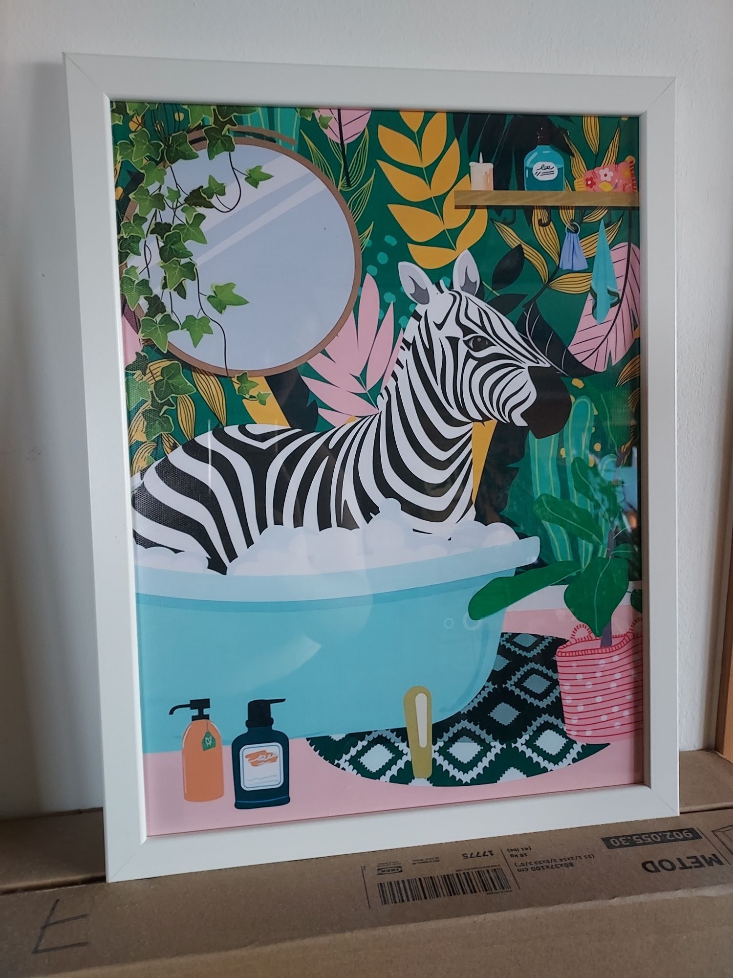 Plakat obrazek w ramce zebra w wannie