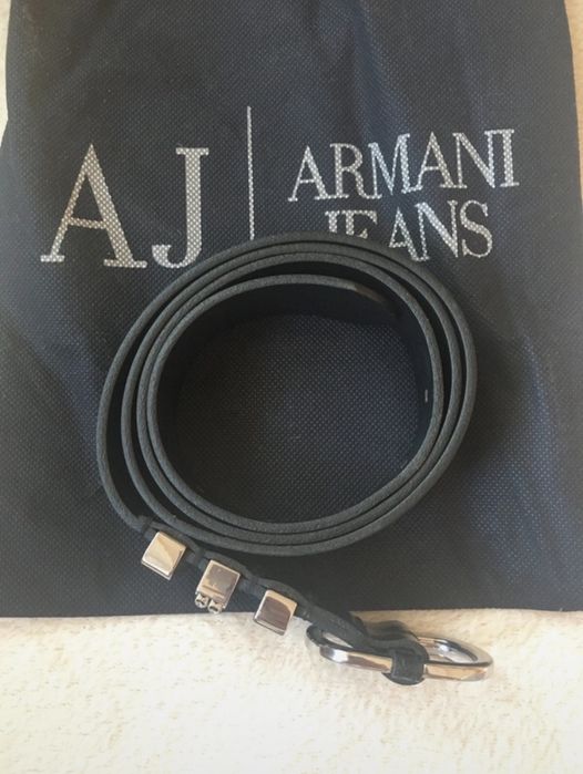 Skórzany piękny pasek Armani Jeans Skóra czarna lakierowana