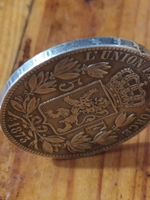 Серебряная монета 5 франков 1873 Королевство Бельгии.Шикарный сохран.с