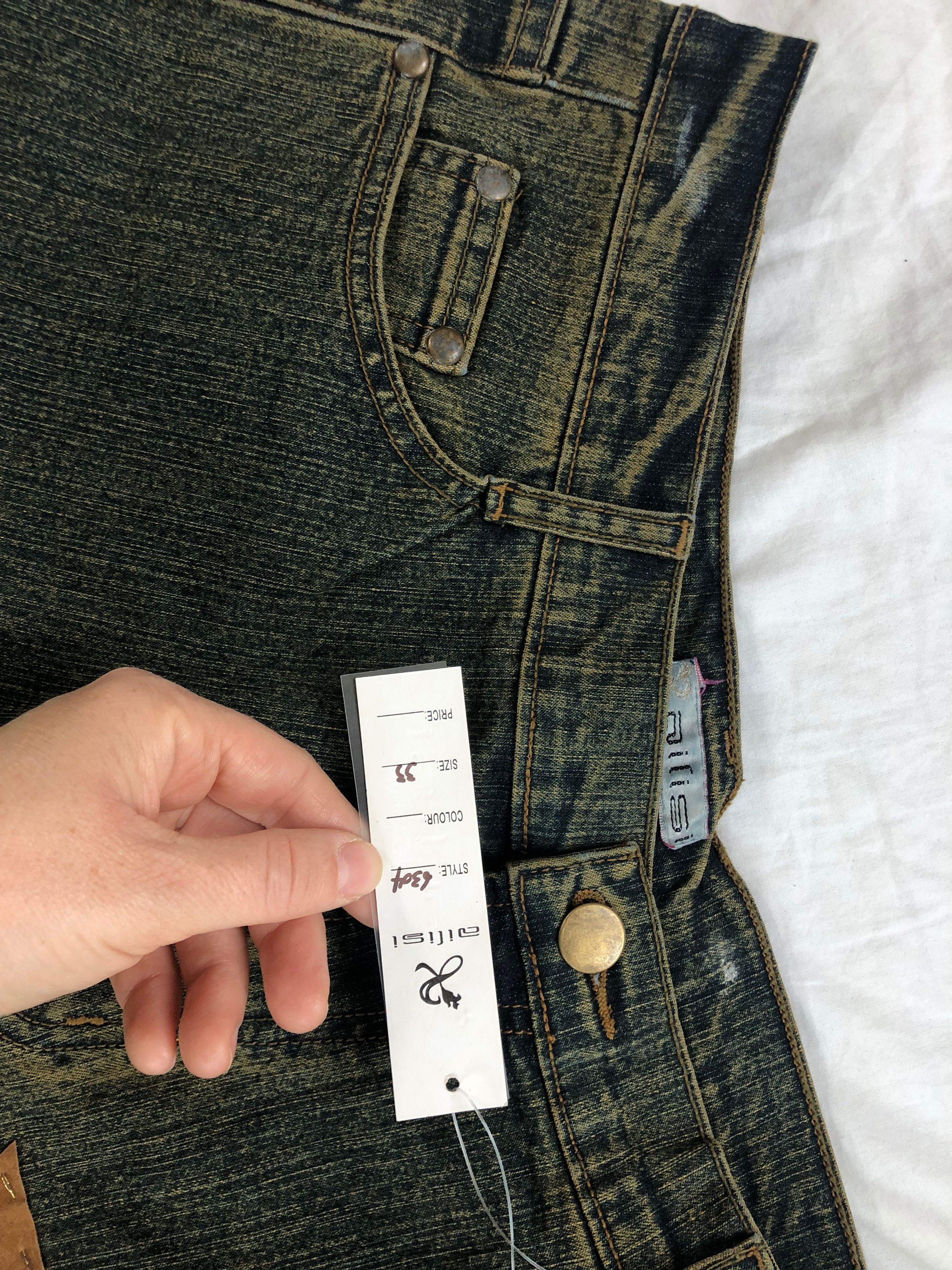 Spodnie dzwony jeansy denim y2k 2000s boho vibe ekoskóra L 33