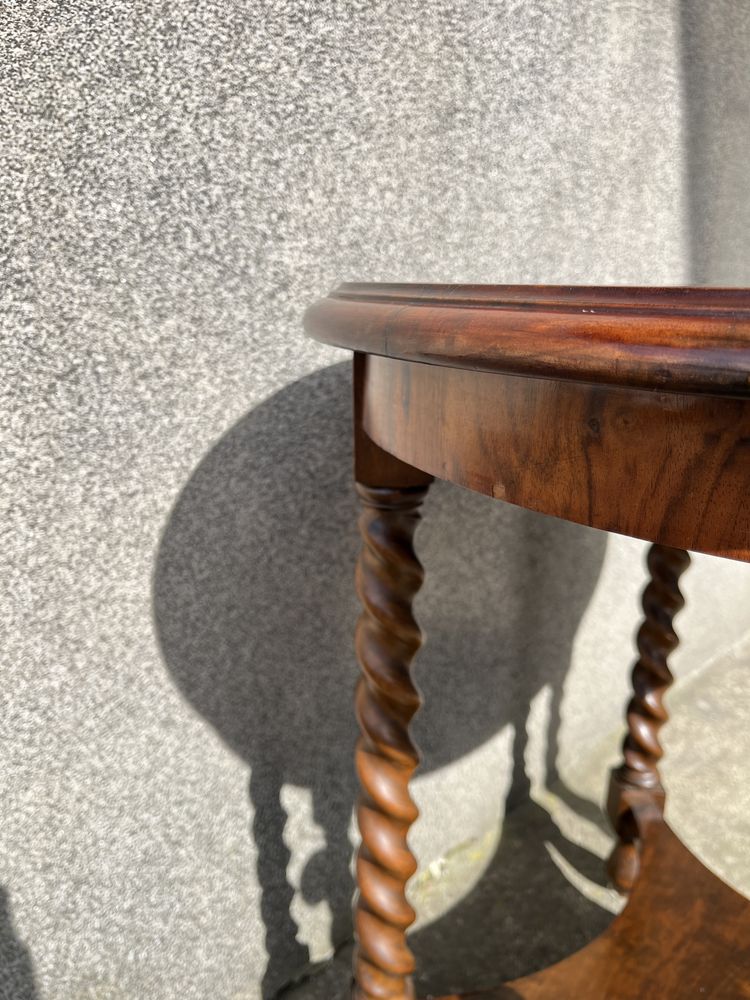 stolik kawowy na spiralnych nogach drewno art deco vintage