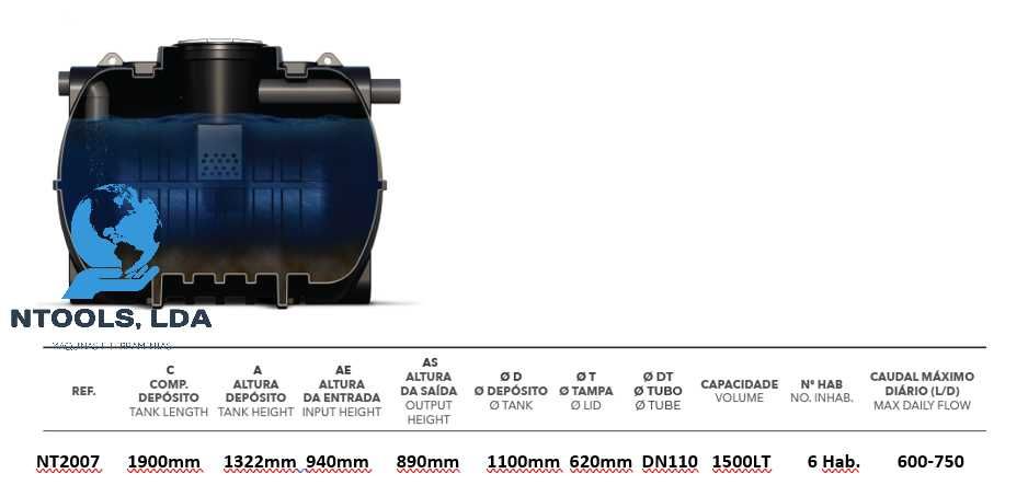 Fossa Sética Sumidouro Rota C/ Sistema Filtragem 1500Lts Horizontal