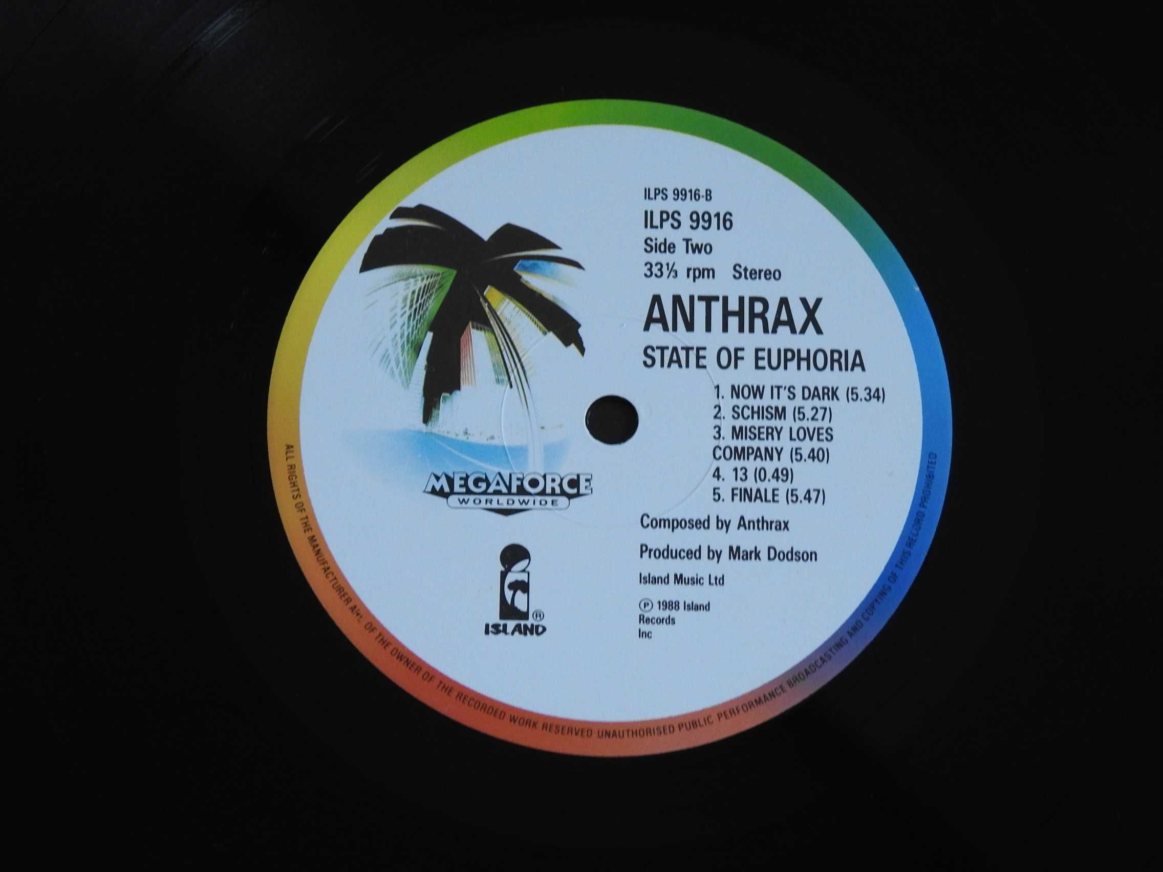 Anthrax State Of Euphoria LP 1988 UK пластинка VG+ Британия 1 press