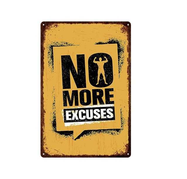 Placa Metal No More Excuses - Treino Ginásio - Fitness Gym Metal Sign