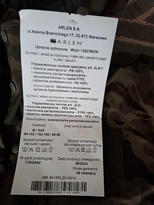 Nowe Ubranie Ochronne Spodnie Kurtka GORETEX wz128Z/MON M/XXS