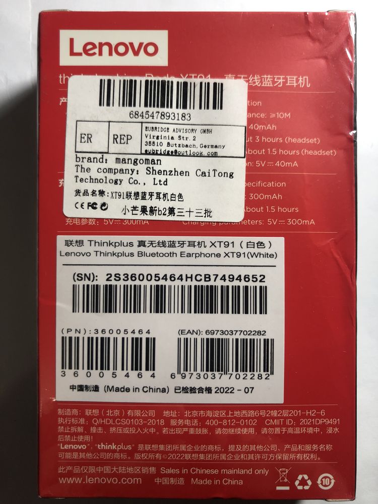 Fone Ouvido ( Auriculares ) Bluetooth Lenovo Live Pods XT91 Branco