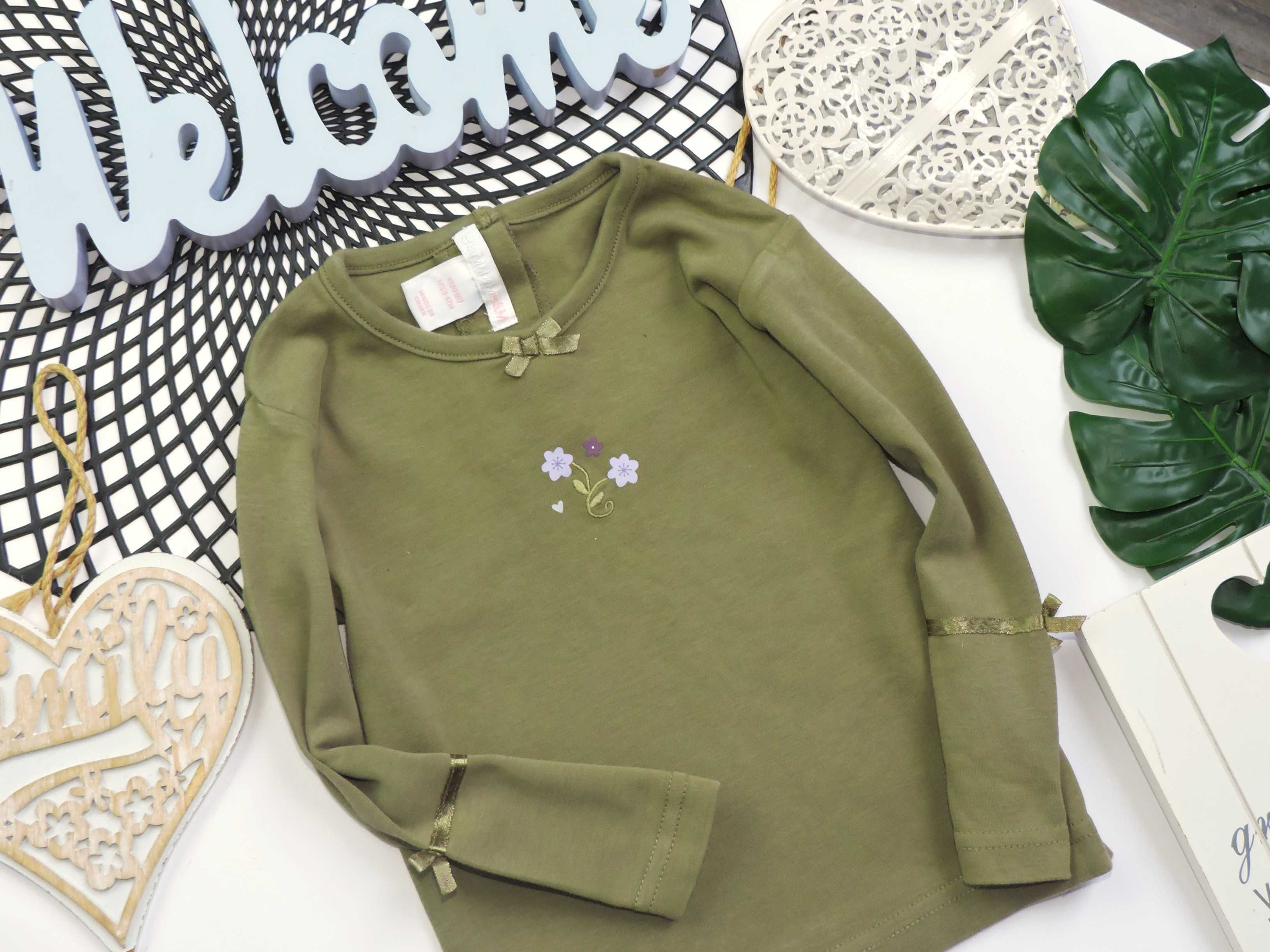 H&M - bluzeczka khaki rękaw kokardka r 80