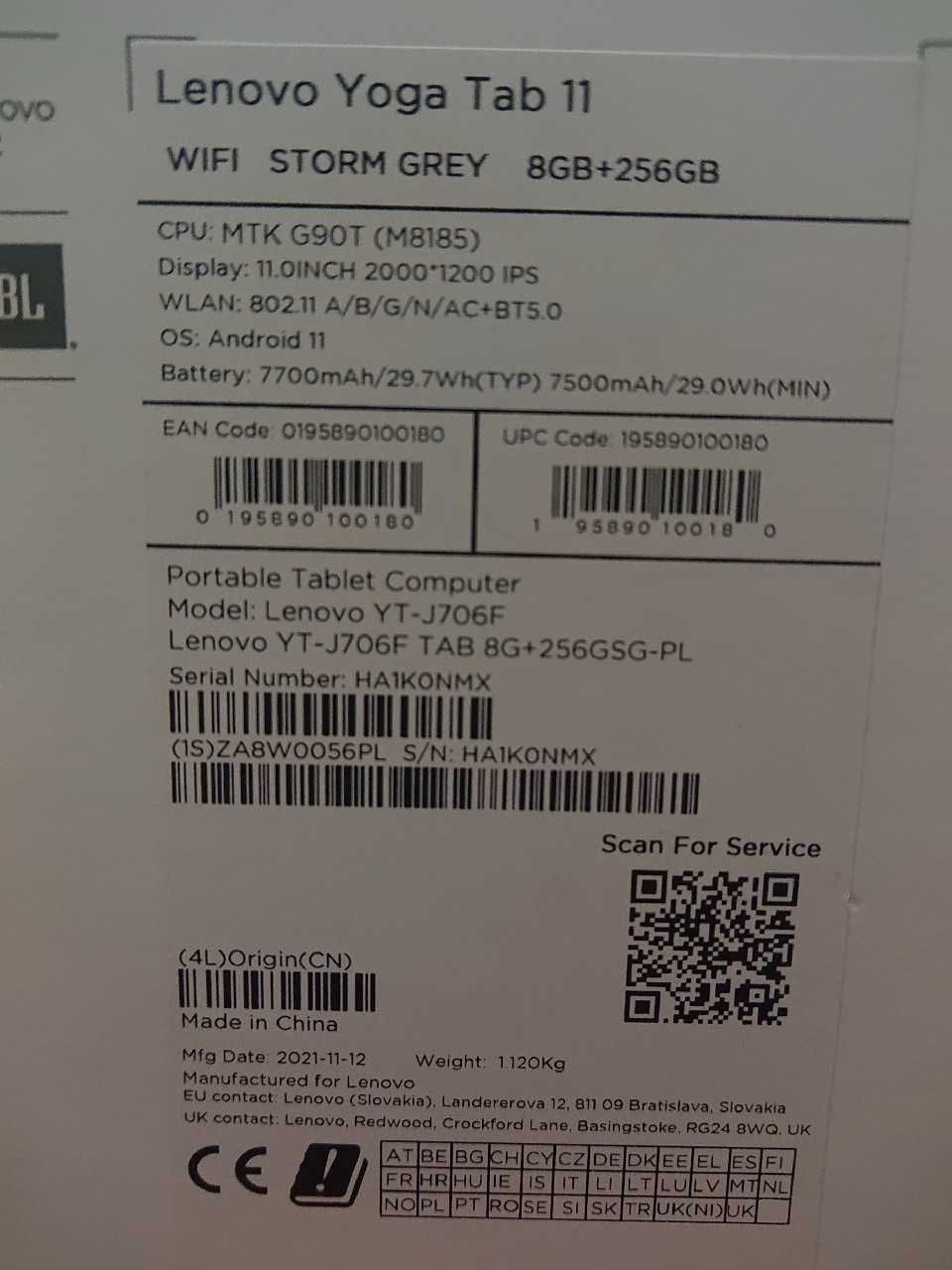 Tablet Lenovo Yoga Tab 11 8GB Ram 256 GB pamięci wewnętrznej