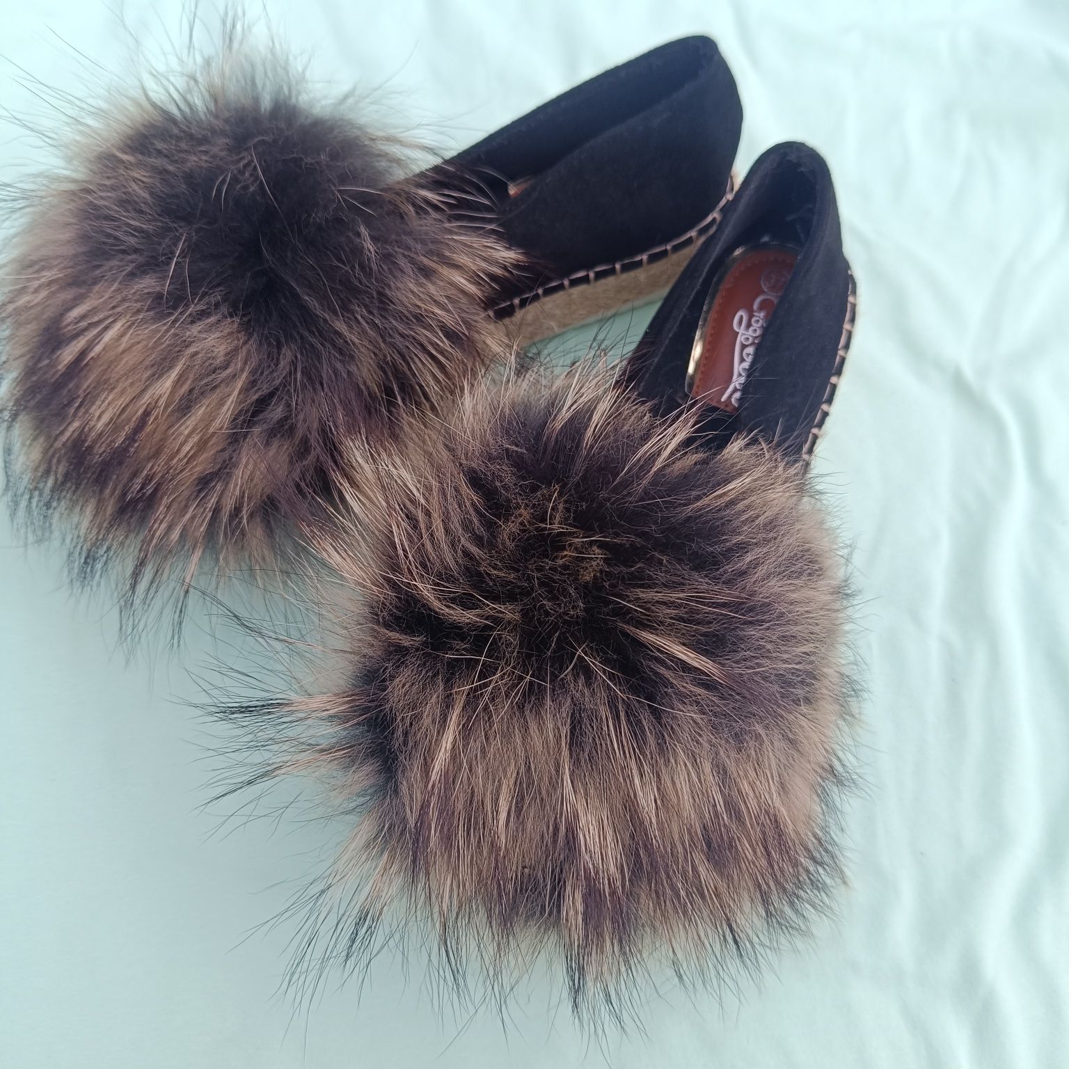 Espadryle mokasyny damskie obszyte naturalnym jeniotem