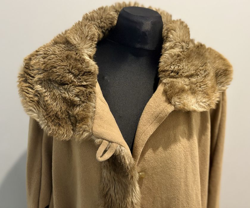 Beżowy płaszcz oversize z wełną i kaszmirem, Made in Italy, M–XL