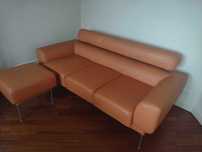 Sofa kanapa 3 osobowa skórzana z podnóżkiem Kler jak nowa