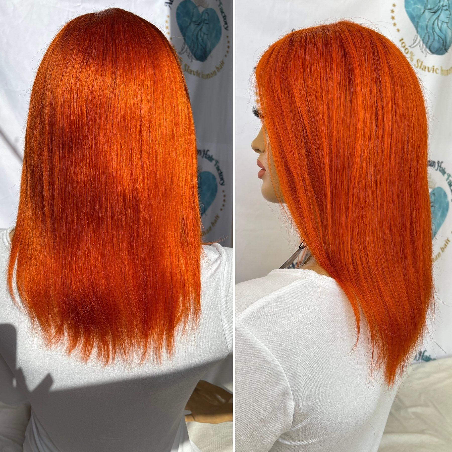 Натуральный парик славянские рыжие волосы с чёлкой 40 см
